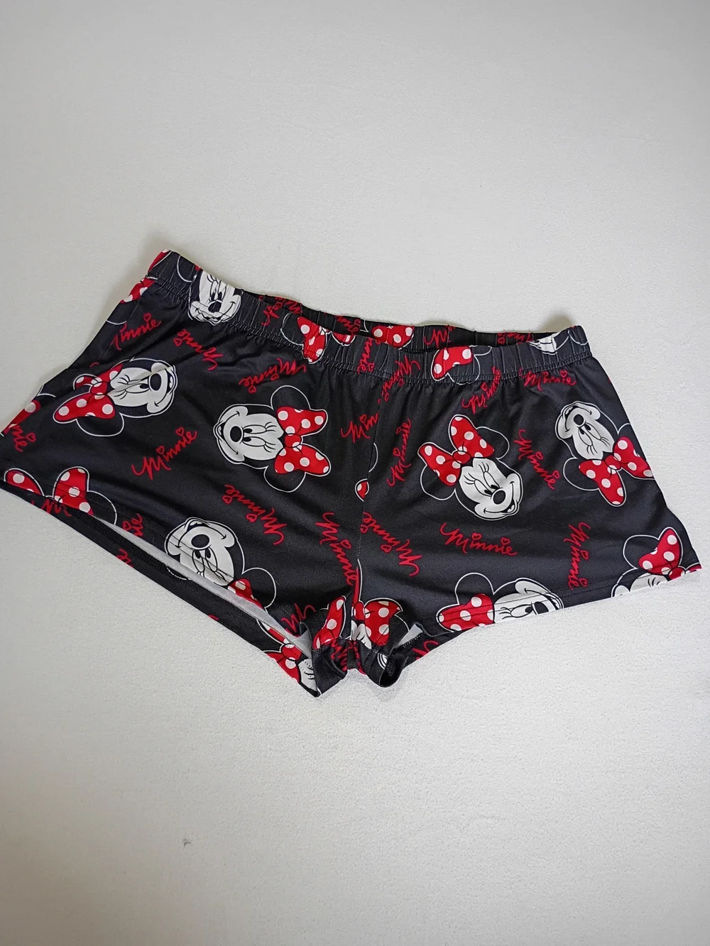 Disney Minnie Mouse Black Red White Polka Dot Bow Pajama Shorts Size XL - Picture 1 of 5